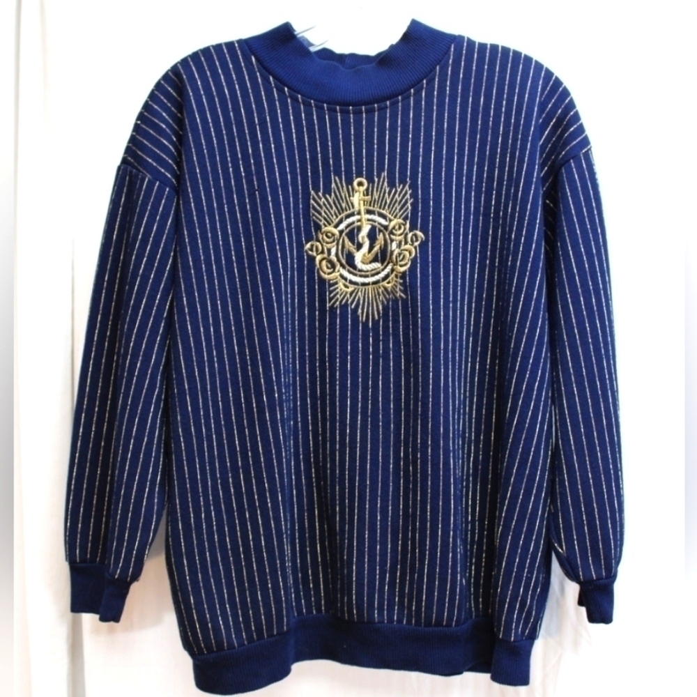 Vintage Kathleen Usherwood for Periphery 3/4th Sleeve Navy w Metallic Gold